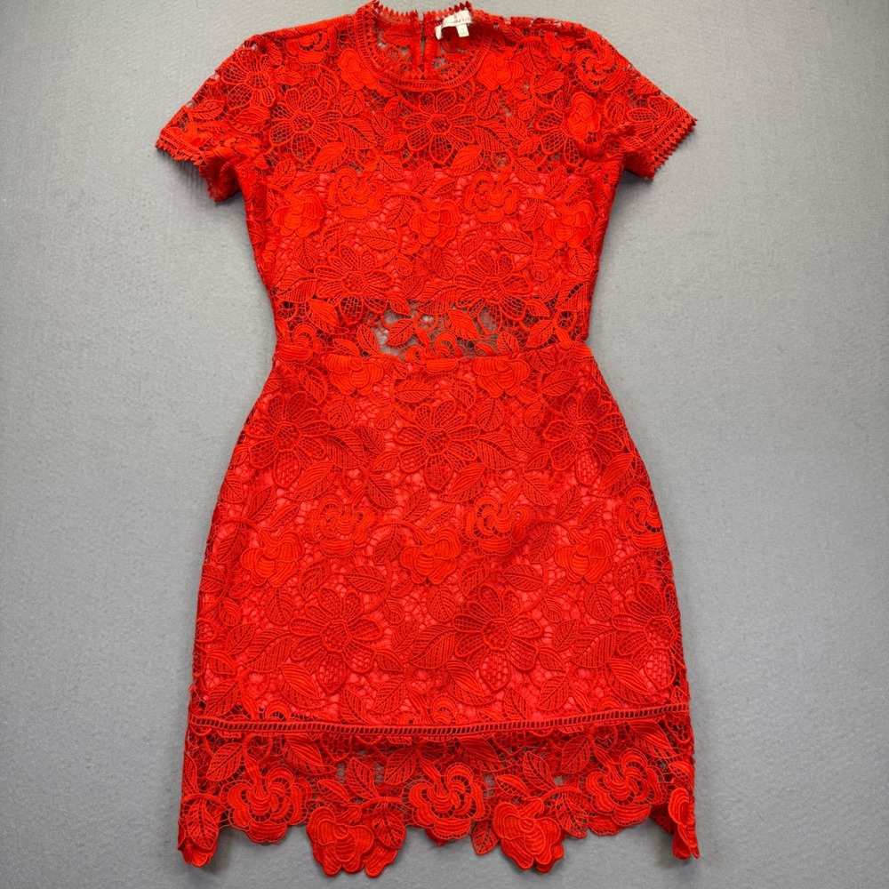 Lovers + Friends Red Floral Lace Mini Dress Short Sleeve Open Back Size‎ S